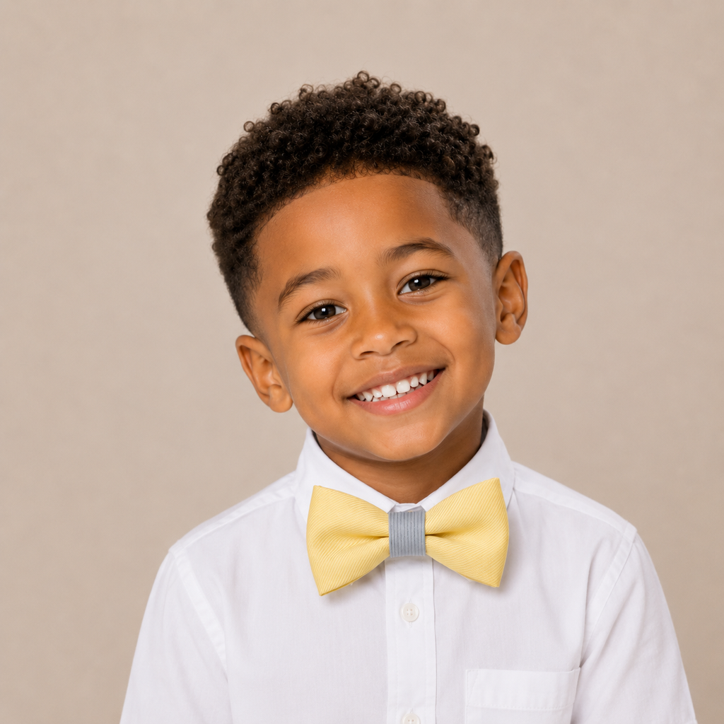 Sunlight Yellow boys bow tie for kids — handmade, pre-tied and adjustable