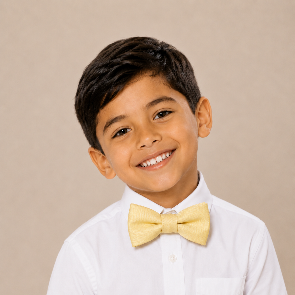 Sunlight Yellow boys bow tie for kids — handmade, pre-tied and adjustable
