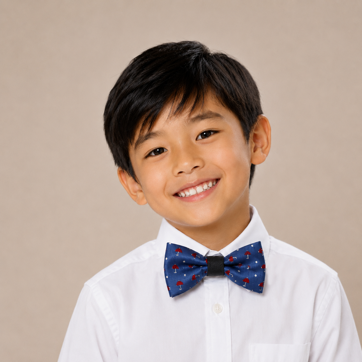 Silver Navy boys bow tie for kids — handmade, pre-tied and adjustable