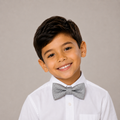 Silver boys bow tie for kids — handmade, pre-tied and adjustable