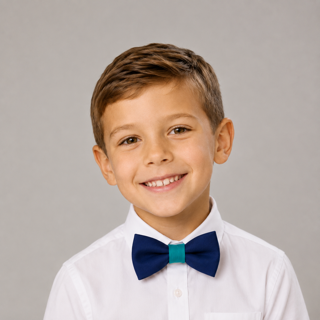 Royal Blue Turquoise boys bow tie for kids — handmade, pre-tied and adjustable