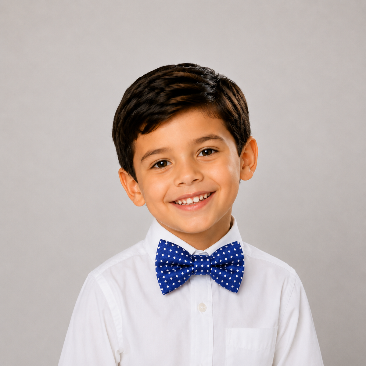 Royal Blue Polka Dots boys bow tie for kids — handmade, pre-tied and adjustable