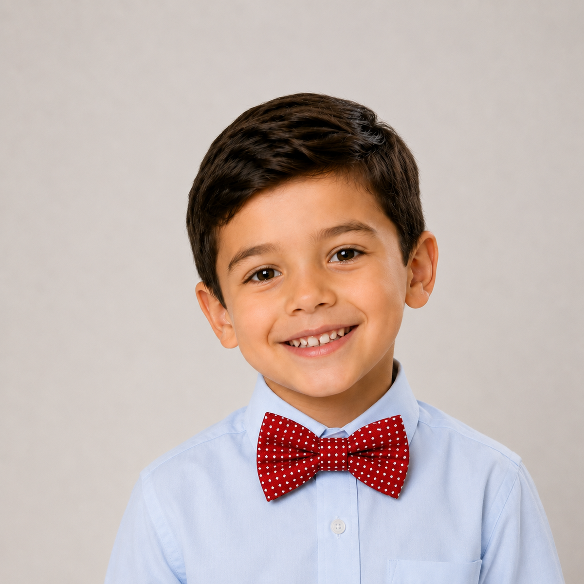 Red White Polka Dots boys bow tie for kids — handmade, pre-tied and adjustable