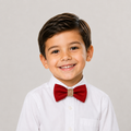 Red Burlap boys bow tie for kids — handmade, pre-tied and adjustable