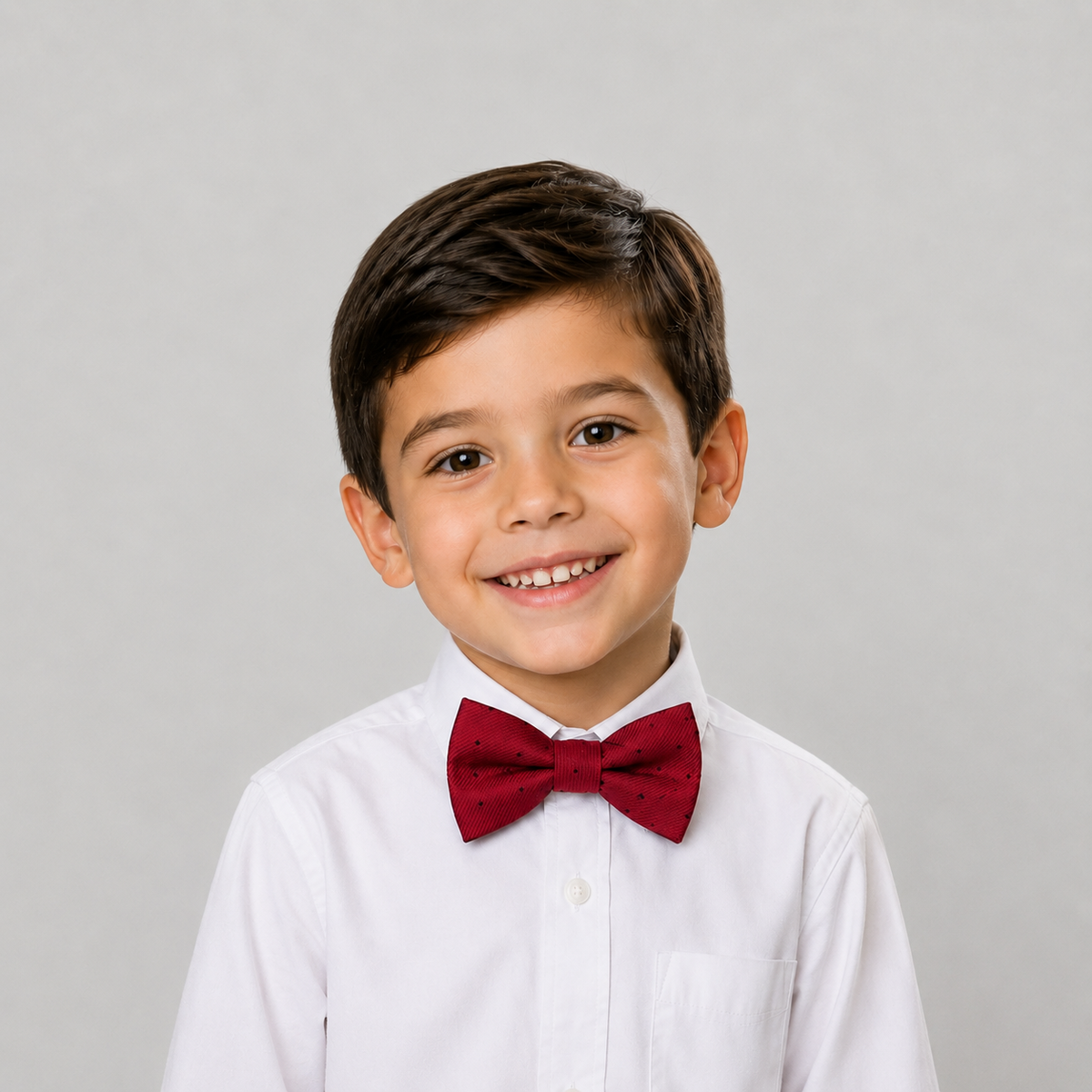 Red Polka Dots boys bow tie for kids — handmade, pre-tied and adjustable