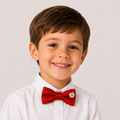 Red boys bow tie for kids — handmade, pre-tied and adjustable