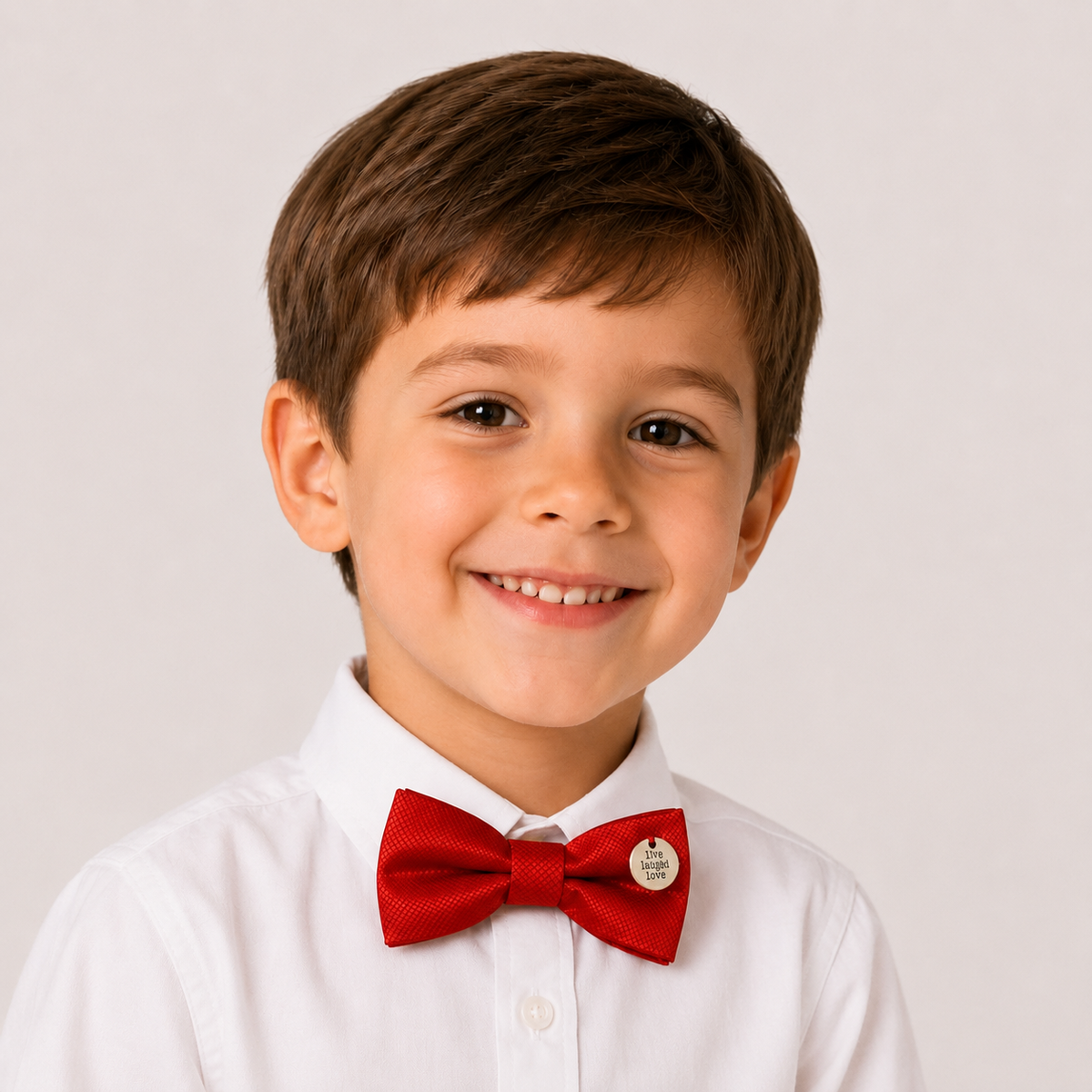 Red boys bow tie for kids — handmade, pre-tied and adjustable