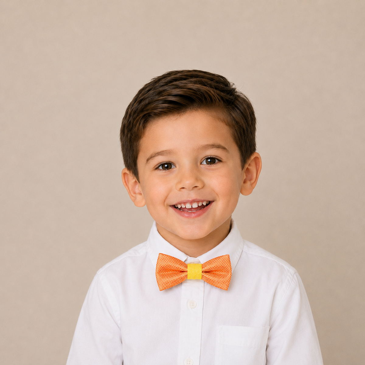 Orange Yellow boys bow tie for kids — handmade, pre-tied and adjustable