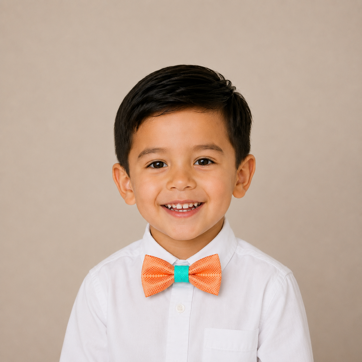 Orange Turquoise boys bow tie for kids — handmade, pre-tied and adjustable