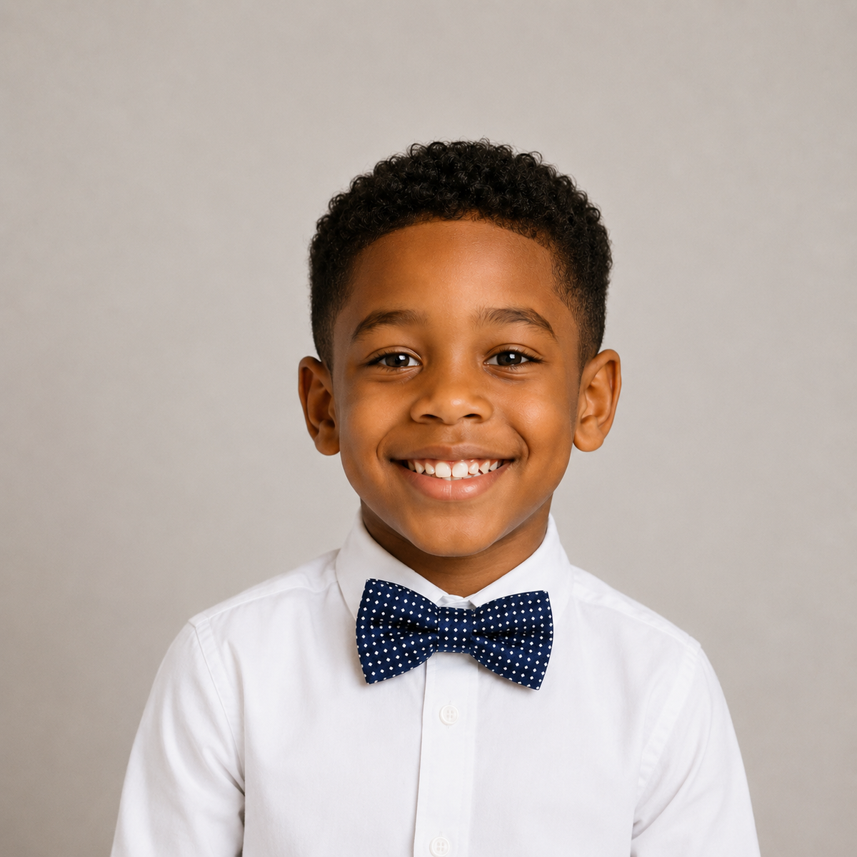Navy Polka Dots boys bow tie for kids — handmade, pre-tied and adjustable