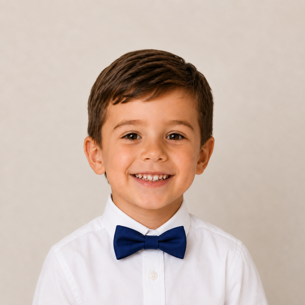 Navy boys bow tie for kids — handmade, pre-tied and adjustable