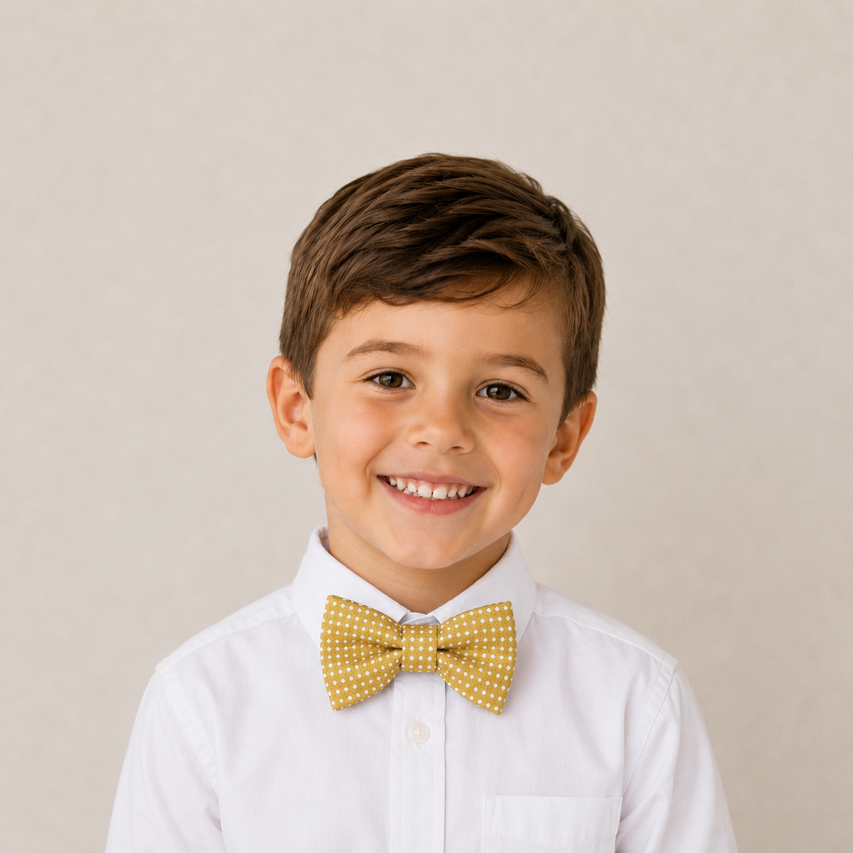 Mustard boys bow tie for kids — handmade, pre-tied and adjustable