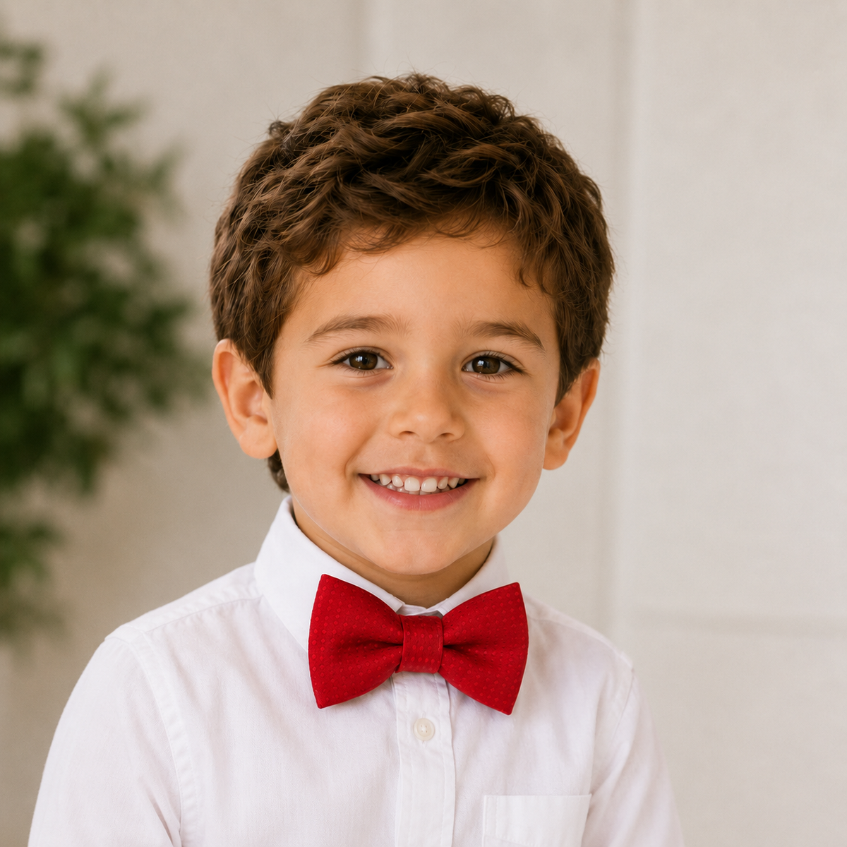 Red boys bow tie for kids — handmade, pre-tied and adjustable