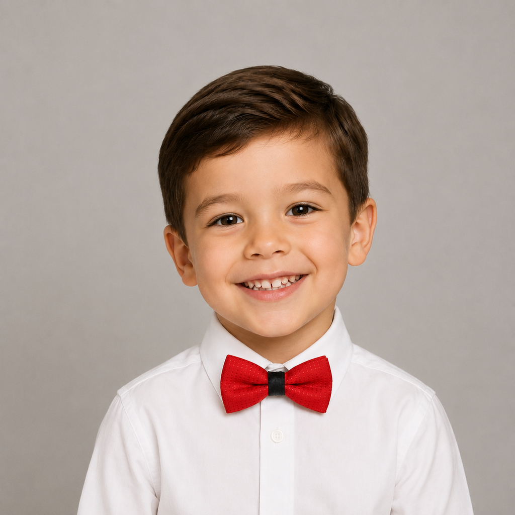 Red Black boys bow tie for kids — handmade, pre-tied and adjustable