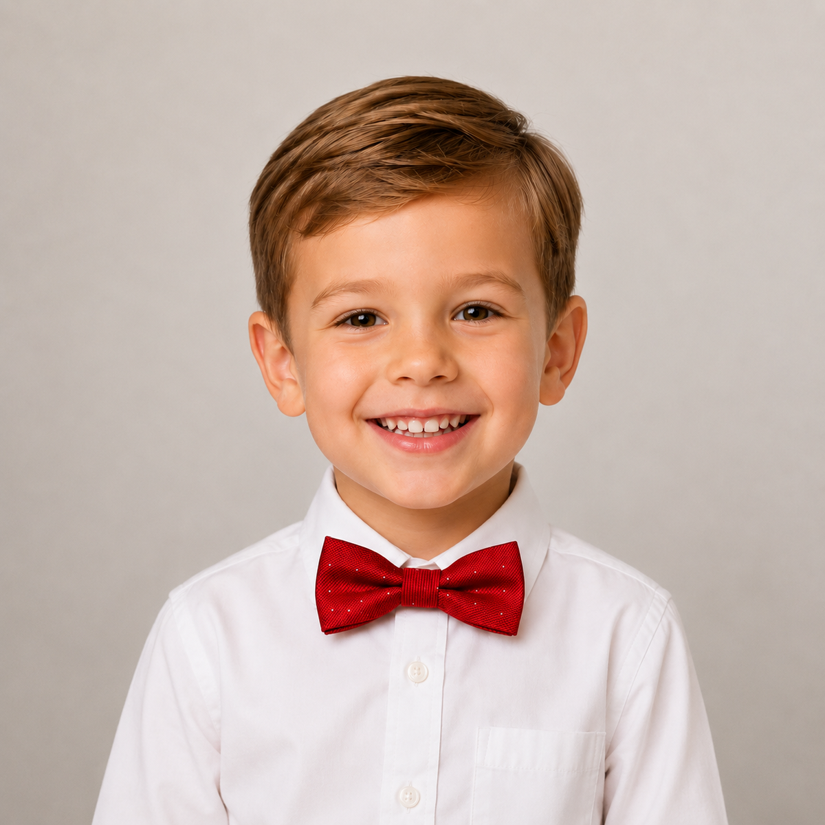 Red boys bow tie for kids — handmade, pre-tied and adjustable