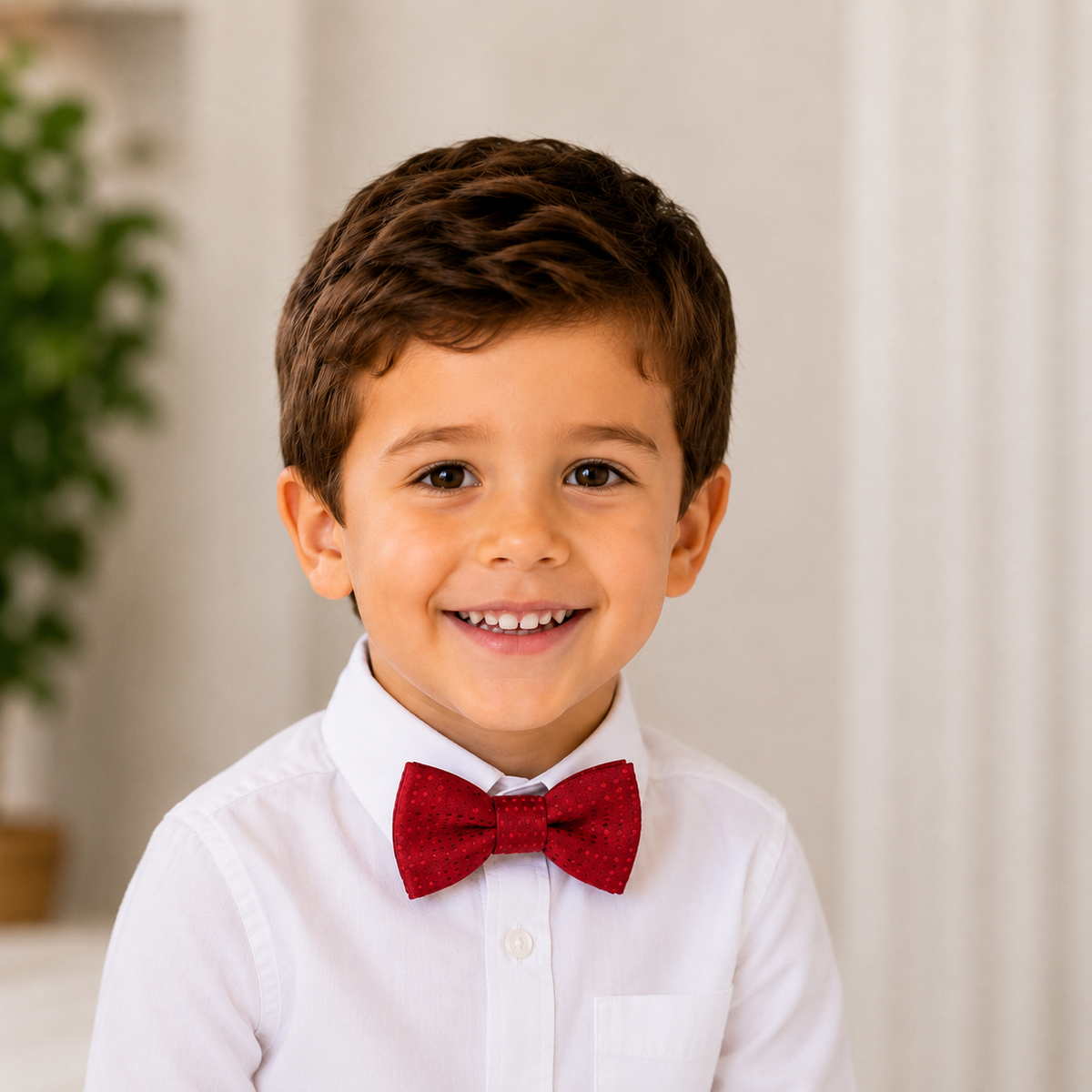 Red boys bow tie for kids — handmade, pre-tied and adjustable