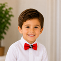Red boys bow tie for kids — handmade, pre-tied and adjustable