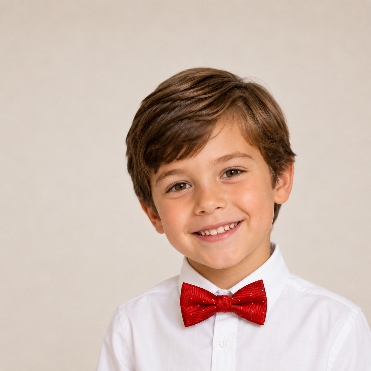 Red boys bow tie for kids — handmade, pre-tied and adjustable