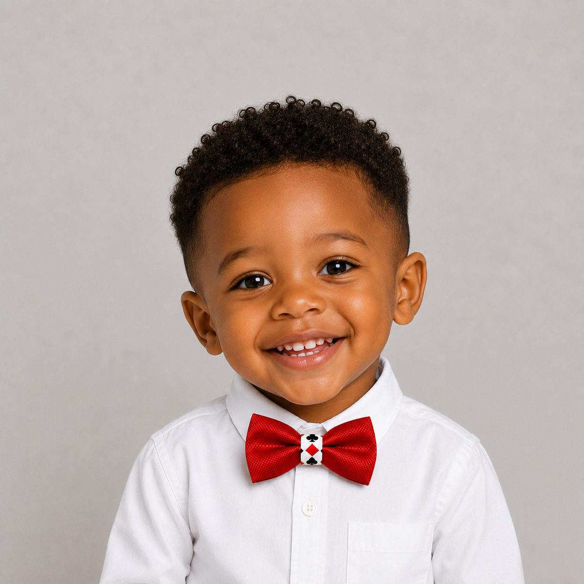 Red boys bow tie for kids — handmade, pre-tied and adjustable