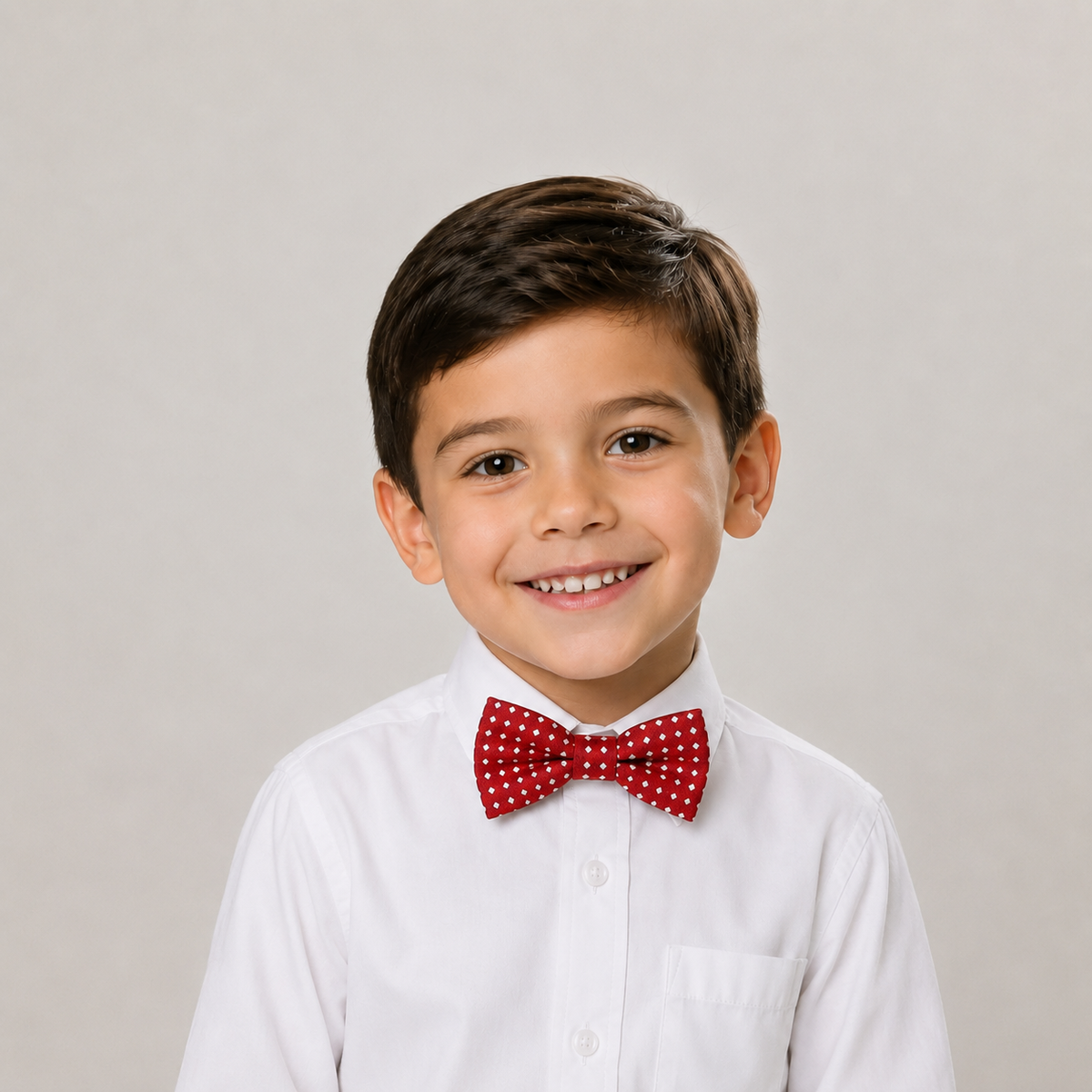 Red boys bow tie for kids — handmade, pre-tied and adjustable
