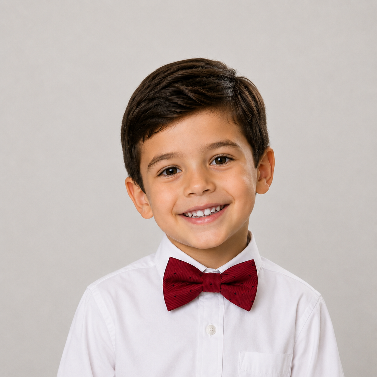 Red boys bow tie for kids — handmade, pre-tied and adjustable