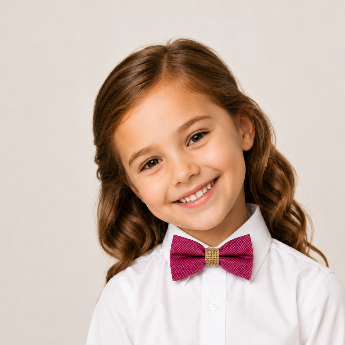 Raspberry Rose Burlap boys bow tie for kids — handmade, pre-tied and adjustable