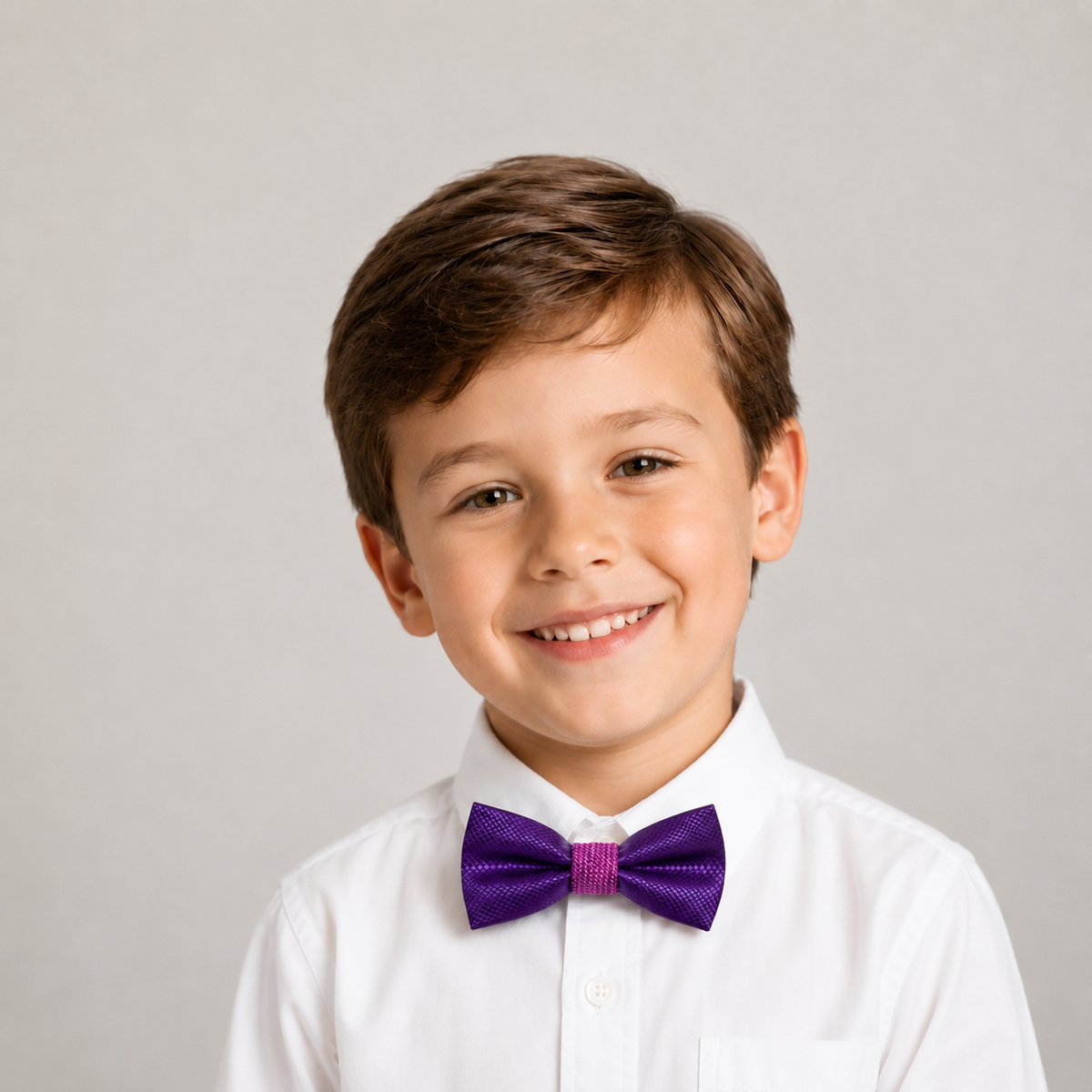 Purple boys bow tie for kids — handmade, pre-tied and adjustable