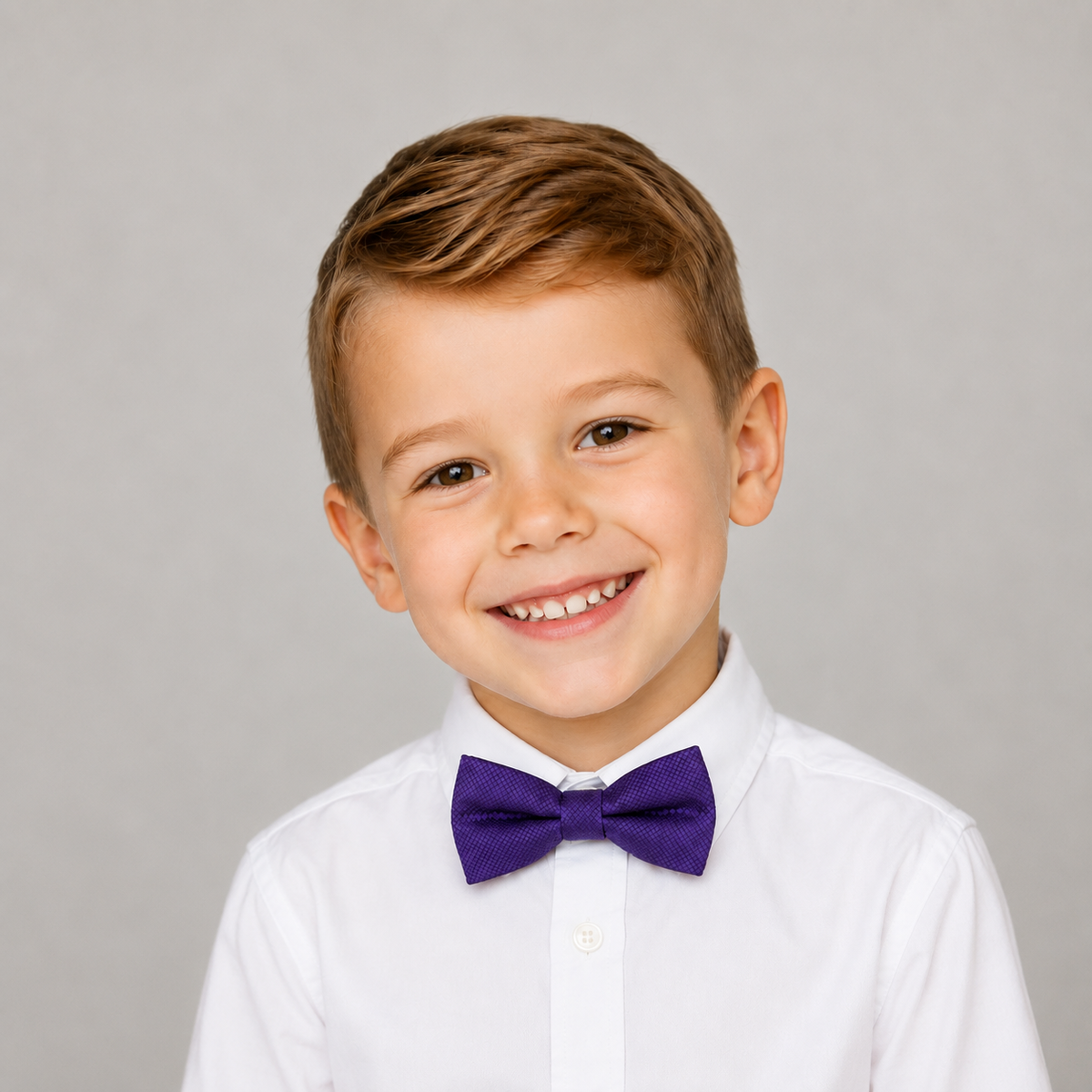 Purple boys bow tie for kids — handmade, pre-tied and adjustable