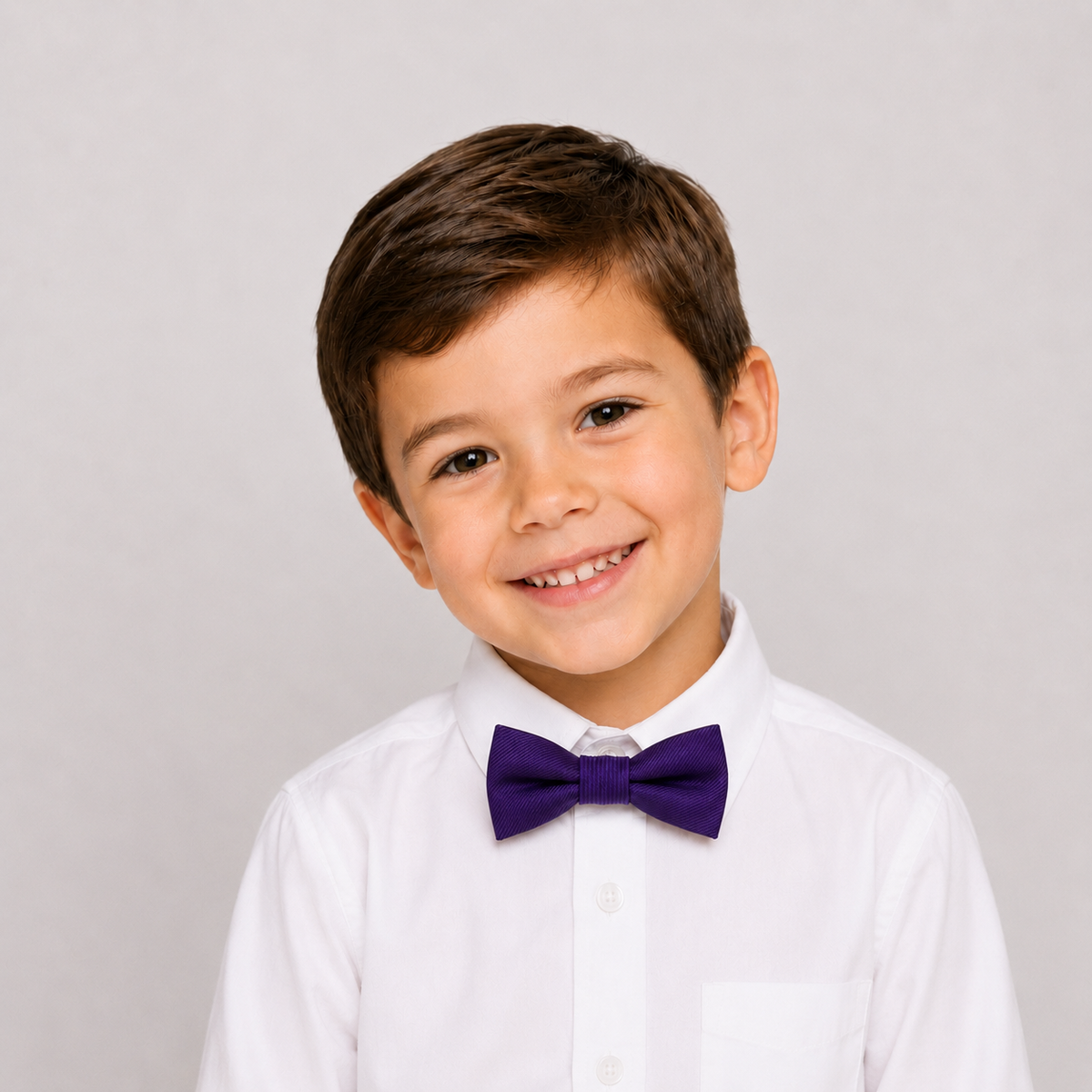 Purple boys bow tie for kids — handmade, pre-tied and adjustable