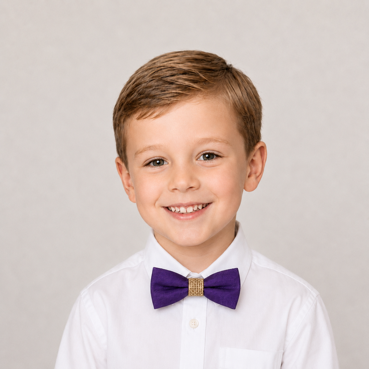Purple boys bow tie for kids — handmade, pre-tied and adjustable