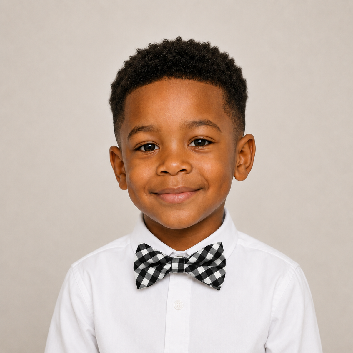Plaid Black White boys bow tie for kids — handmade, pre-tied and adjustable