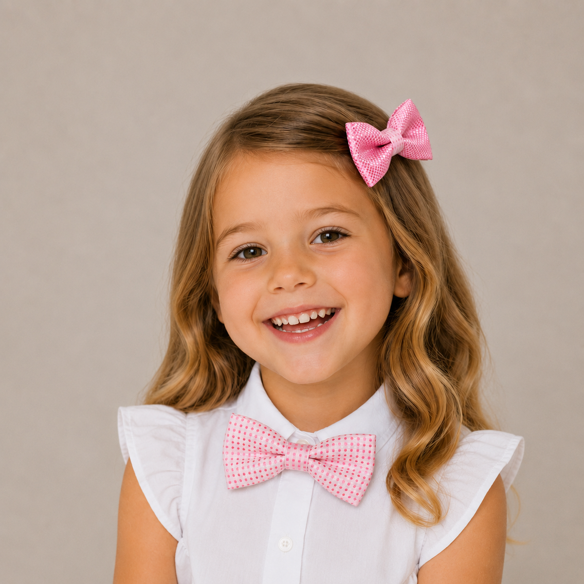 Pink Polka Dots boys bow tie for kids — handmade, pre-tied and adjustable