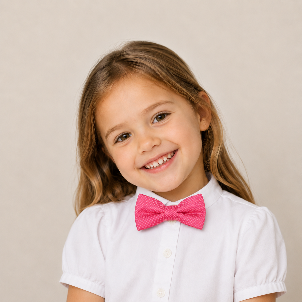 Pink boys bow tie for kids — handmade, pre-tied and adjustable