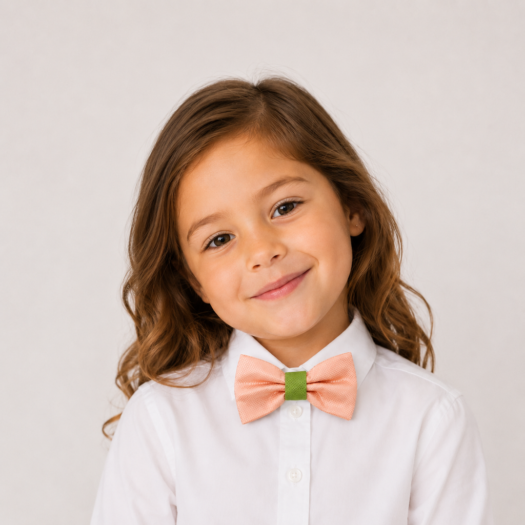 Pearl Blush Olive Green boys bow tie for kids — handmade, pre-tied and adjustable