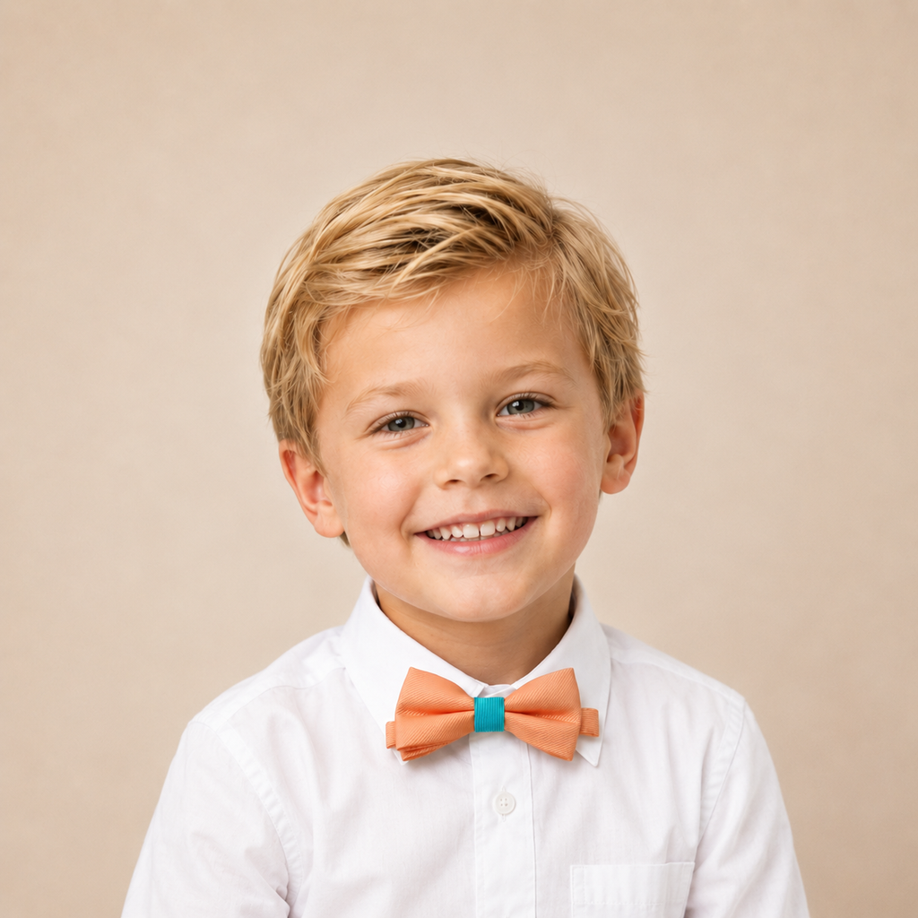 Peach Turquoise boys bow tie for kids — handmade, pre-tied and adjustable