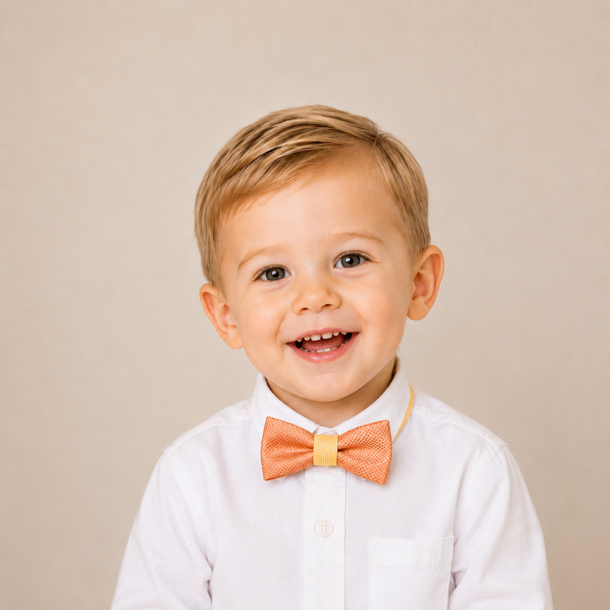 Peach boys bow tie for kids — handmade, pre-tied and adjustable