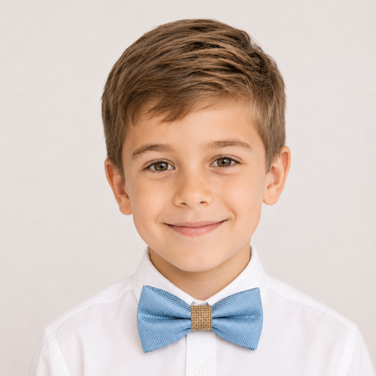 Dusty Blue Burlap boys bow tie for kids — handmade, pre-tied and adjustable
