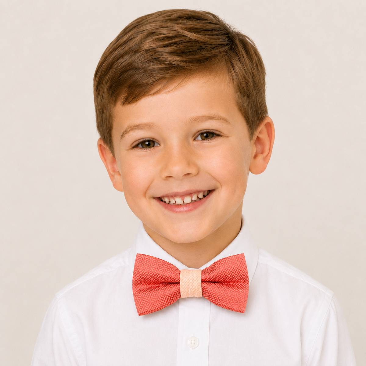 Coral Blush boys bow tie for kids — handmade, pre-tied and adjustable