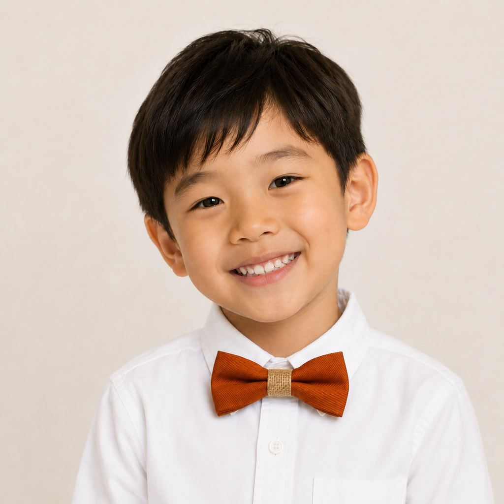 Cinnamon Burlap boys bow tie for kids — handmade, pre-tied and adjustable