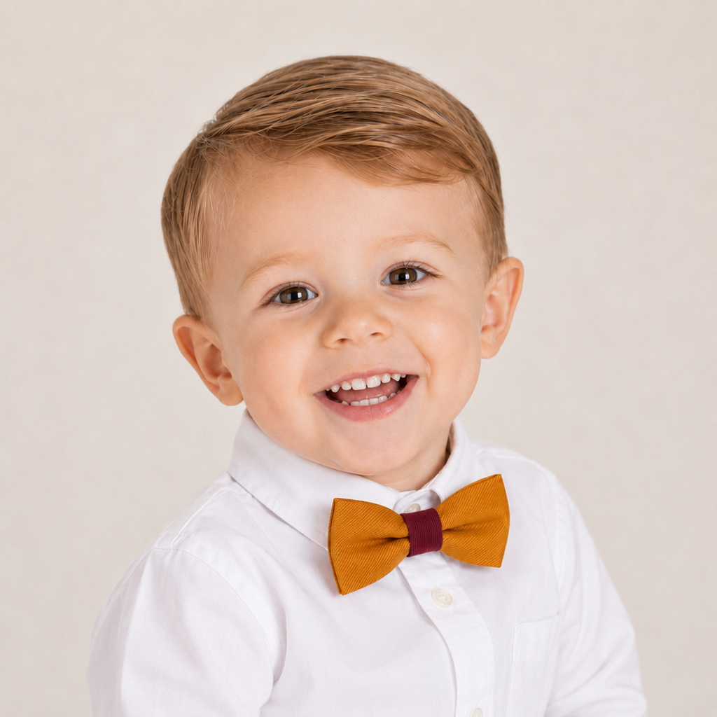 Burnt Orange Burgundy boys bow tie for kids — handmade, pre-tied and adjustable