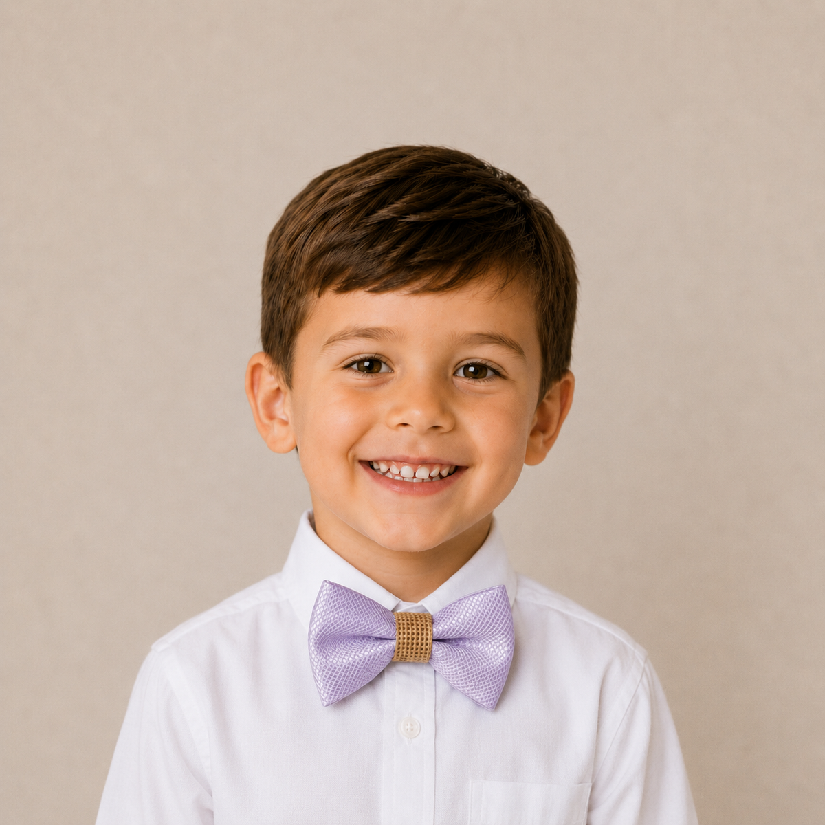 Lilac Burlap boys bow tie for kids — handmade, pre-tied and adjustable