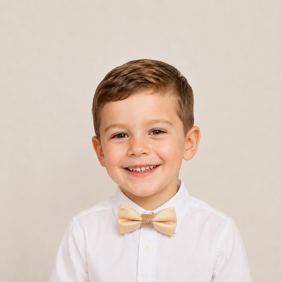 Ivory Burlap boys bow tie for kids — handmade, pre-tied and adjustable