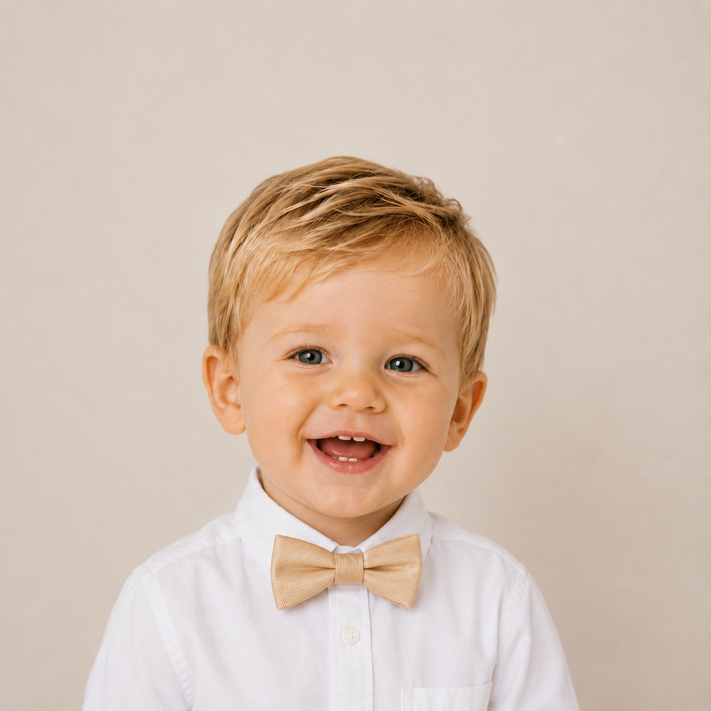 Ivory boys bow tie for kids — handmade, pre-tied and adjustable