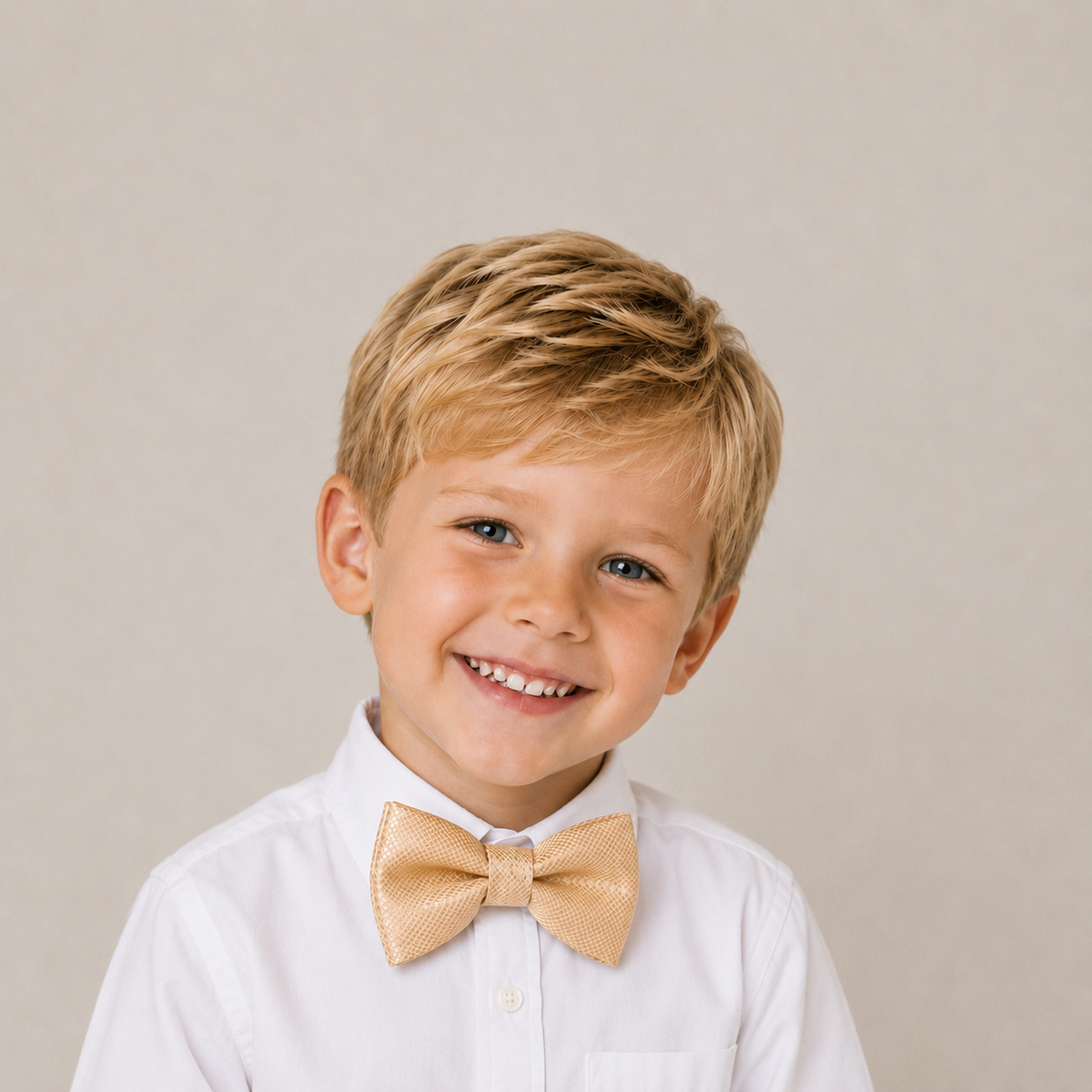 Ivory boys bow tie for kids — handmade, pre-tied and adjustable