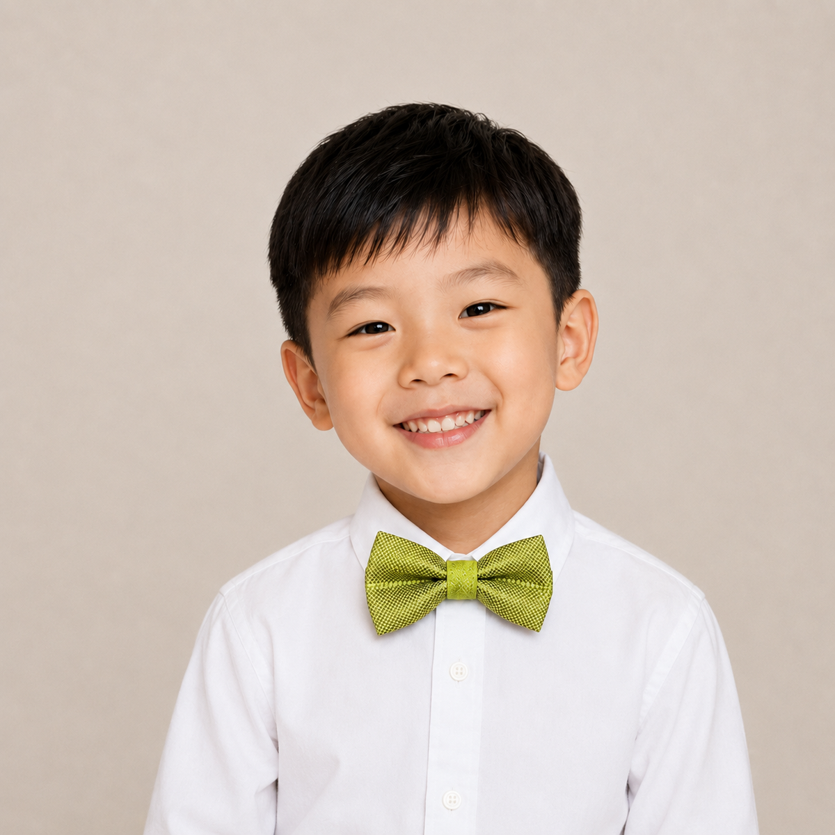 Green boys bow tie for kids — handmade, pre-tied and adjustable