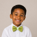 Green boys bow tie for kids — handmade, pre-tied and adjustable