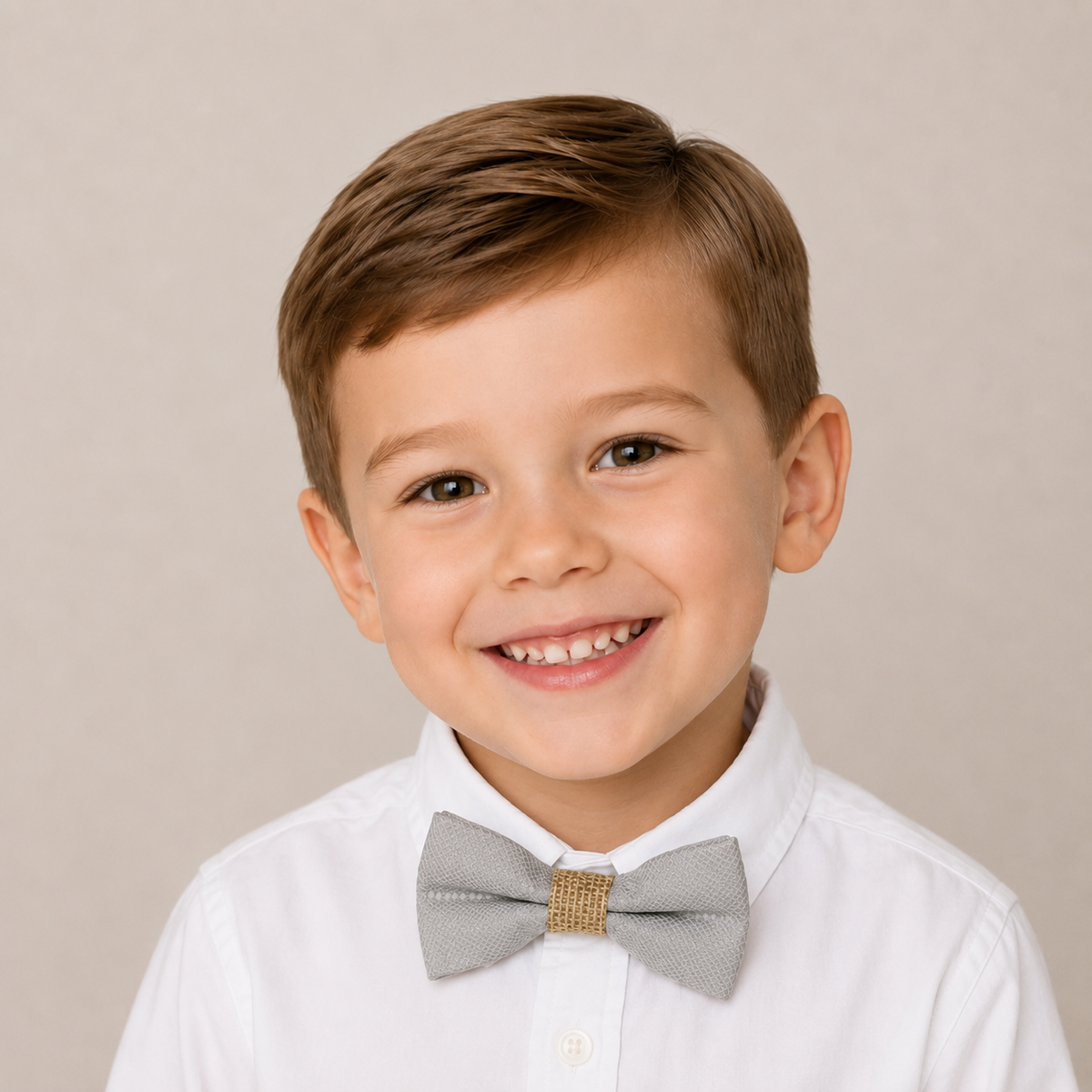 Gray Burlap boys bow tie for kids — handmade, pre-tied and adjustable