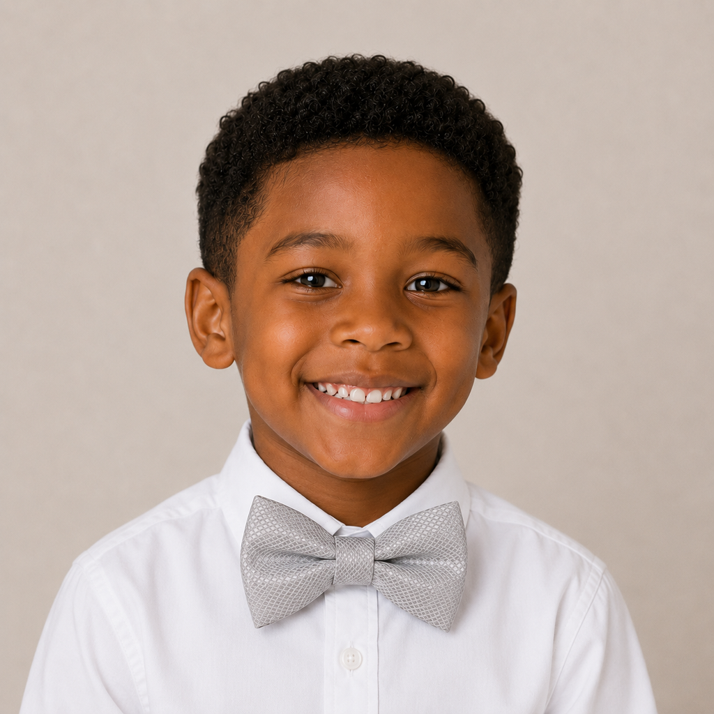 Gray boys bow tie for kids — handmade, pre-tied and adjustable