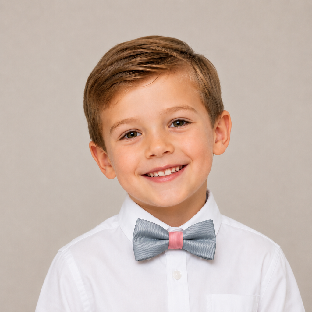 Gray Blush boys bow tie for kids — handmade, pre-tied and adjustable