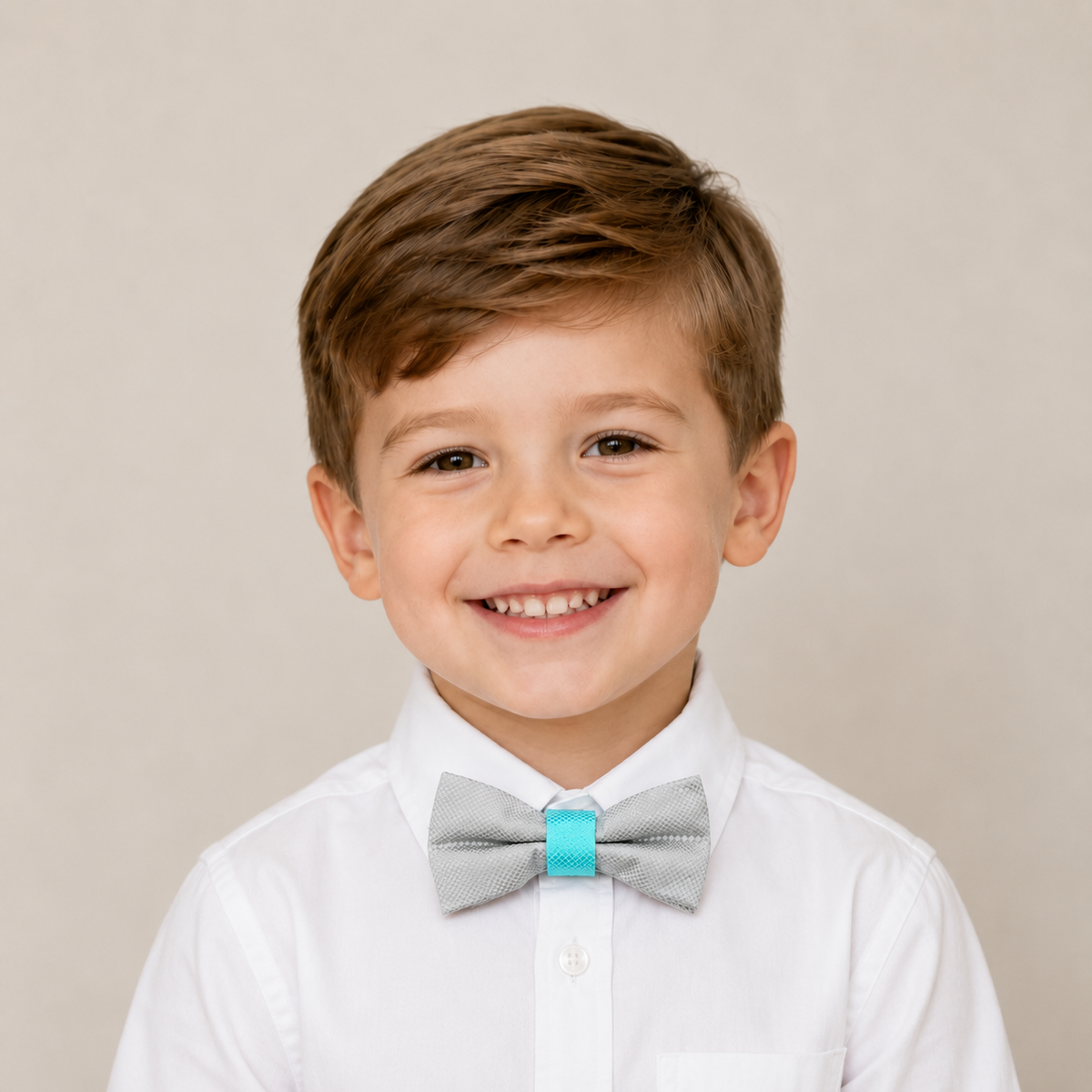 Gray & Turquoise boys bow tie for kids — handmade, pre-tied and adjustable